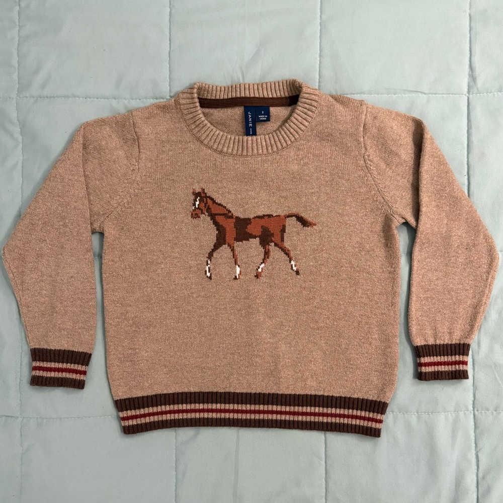 Janie and Jack Brown Crewneck Sweater with Horse Design